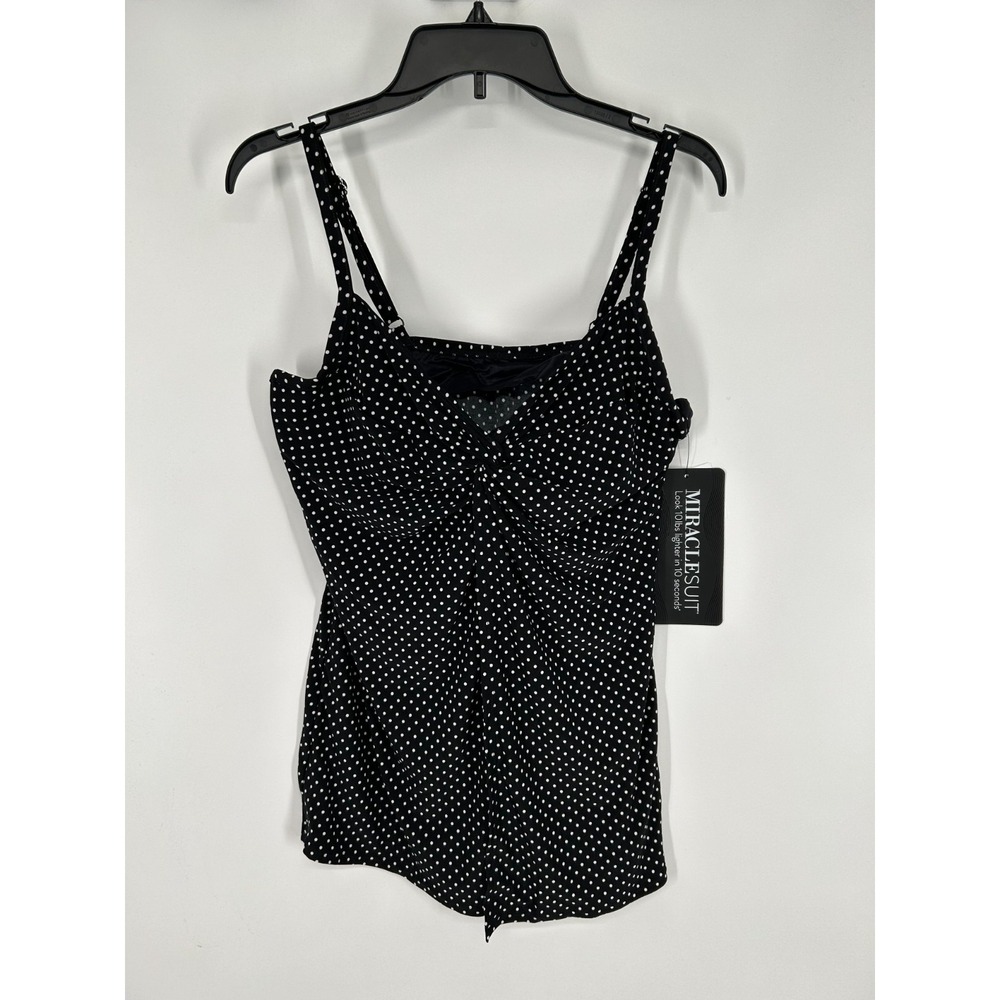 Miraclesuit Pin Point Love Knot Swimwear Women's Size 16 Black Polka Dot 6518547